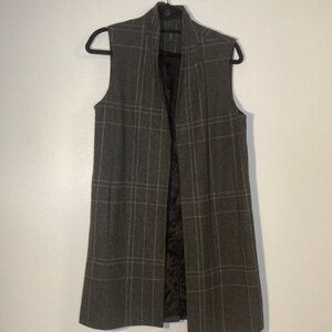 eileen fisher grid check stripe wool vest
